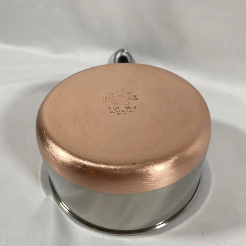 Revere Ware 1 Qt Quart Copper Bottom Sauce Pan, Lid Clinton 96 g Stainless Steel